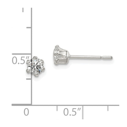 Sterling Silver Polished 4mm Round Cz Stud Earrings