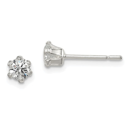 Sterling Silver Polished 4mm Round Cz Stud Earrings
