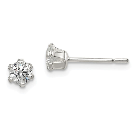 Sterling Silver Polished 4mm Round Cz Stud Earrings