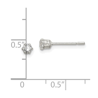Sterling Silver Polished 3mm Round Cz Stud Earrings