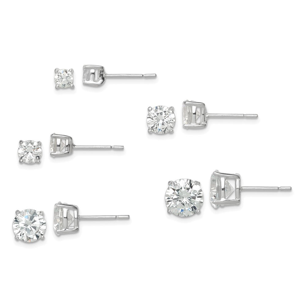 Sterling Silver Polished Round Cz 5-Pair Post Earrings Set