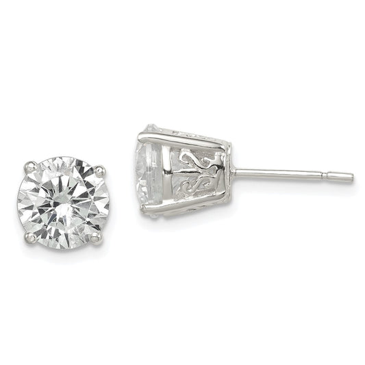 Sterling Silver Polished 8mm Round Cz Swirl Basket Set Stud Earrings