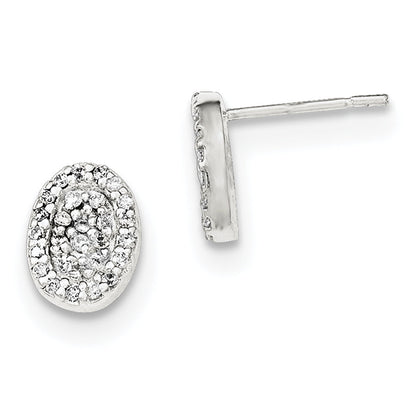 Sterling Silver Polished Oval Cz Post Earrings
