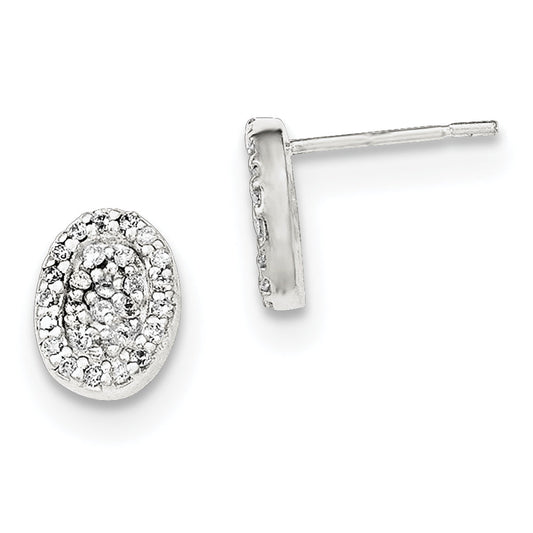 Sterling Silver Polished Oval Cz Post Earrings