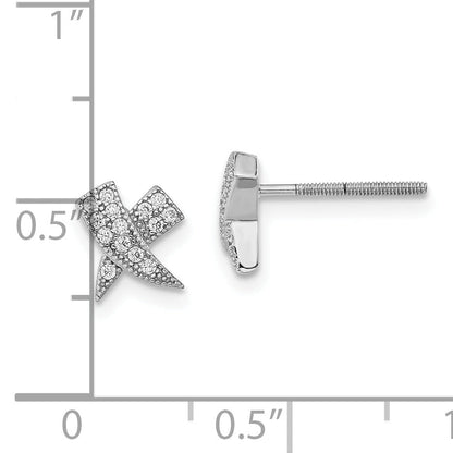 Sterling Silver Polished Cz X Post Earrings