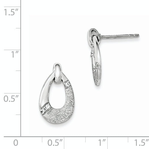 Sterling Silver Polished Cz Satin Teardrop Post Earrings