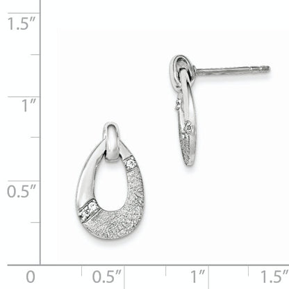 Sterling Silver Polished Cz Satin Teardrop Post Earrings