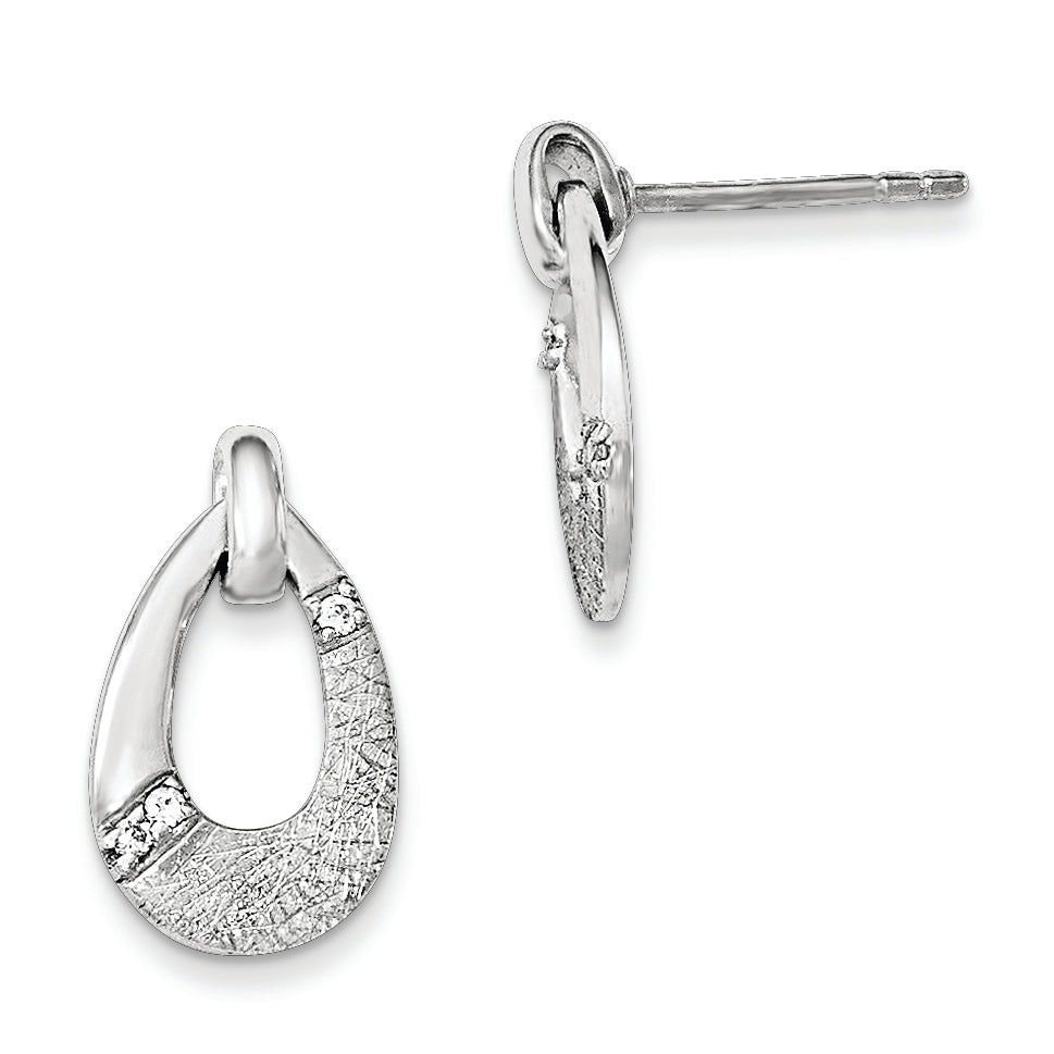 Sterling Silver Polished Cz Satin Teardrop Post Earrings