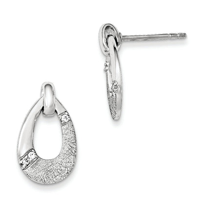 Sterling Silver Polished Cz Satin Teardrop Post Earrings