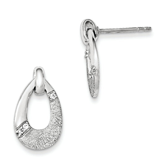 Sterling Silver Polished Cz Satin Teardrop Post Earrings