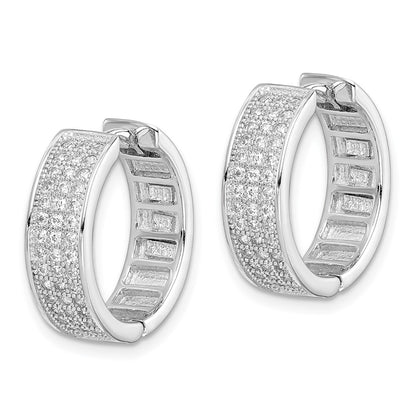 Sterling Silver Polished Rhodium-Plated 3-Row Hinged Hoop Earrings