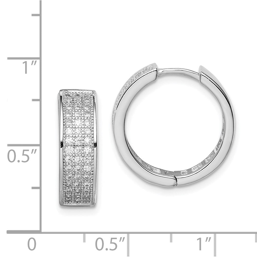 Sterling Silver Polished Rhodium-Plated 3-Row Hinged Hoop Earrings