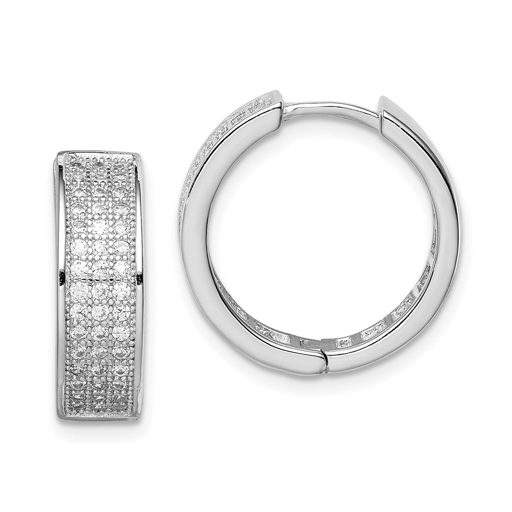 Sterling Silver Polished Rhodium-Plated 3-Row Hinged Hoop Earrings