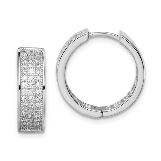 Sterling Silver Polished Rhodium-Plated 3-Row Hinged Hoop Earrings