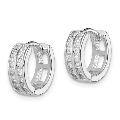Sterling Silver Polished Rhodium-Plated Hinged Hoop Earrings