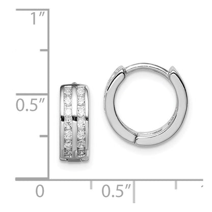 Sterling Silver Polished Rhodium-Plated Hinged Hoop Earrings