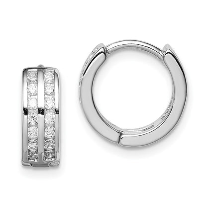 Sterling Silver Polished Rhodium-Plated Hinged Hoop Earrings