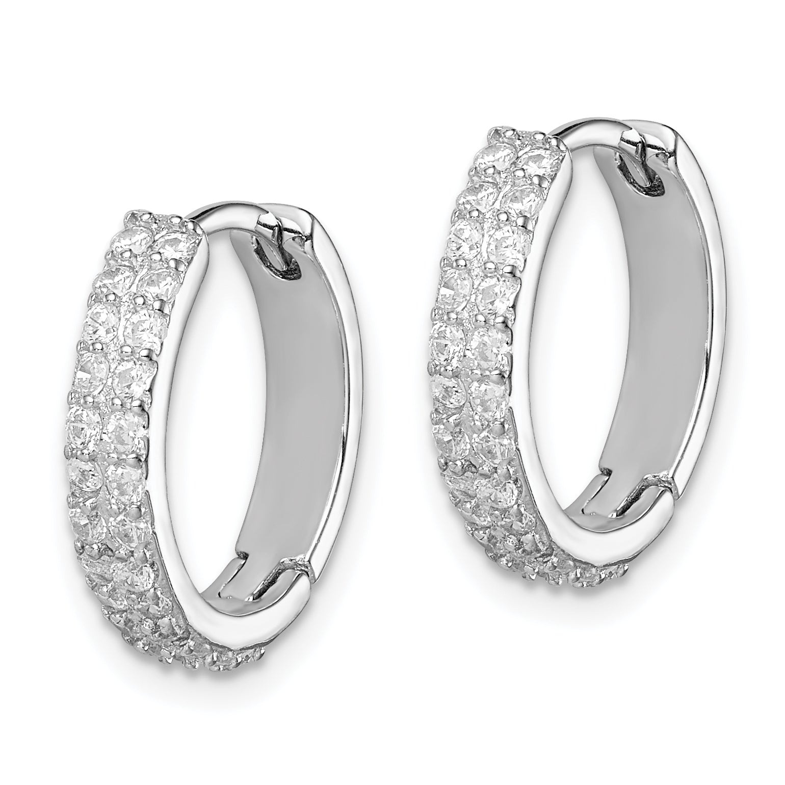 Sterling Silver Polished Rhodium-Plated Hinged Hoop Earrings