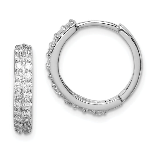 Sterling Silver Polished Rhodium-Plated Hinged Hoop Earrings