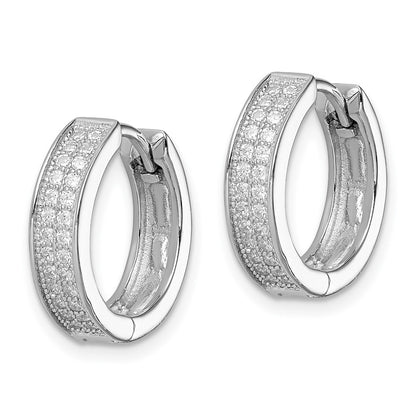 Sterling Silver Rhodium-Plated 2-Row Pav Hinged Hoop Earrings