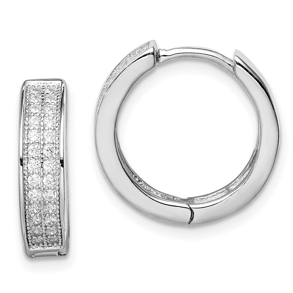 Sterling Silver Rhodium-Plated 2-Row Pav Hinged Hoop Earrings