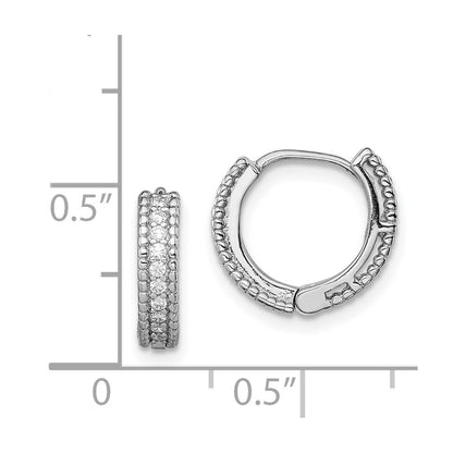 Sterling Silver Rhodium-Plated Polished Cz Hinged Hoop Earrings