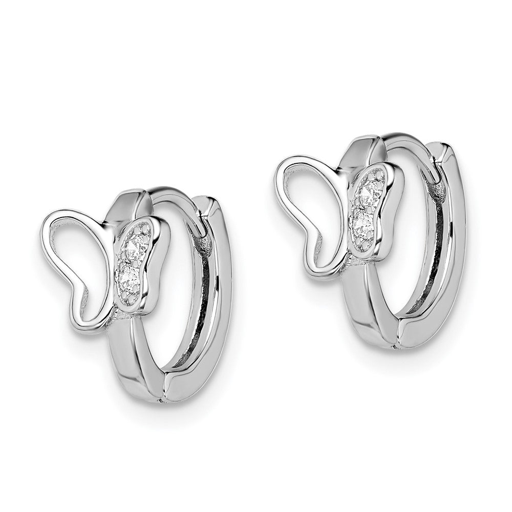 Sterling Silver Rhodium-Plated Polished Cz Butterfly Hoop Earrings