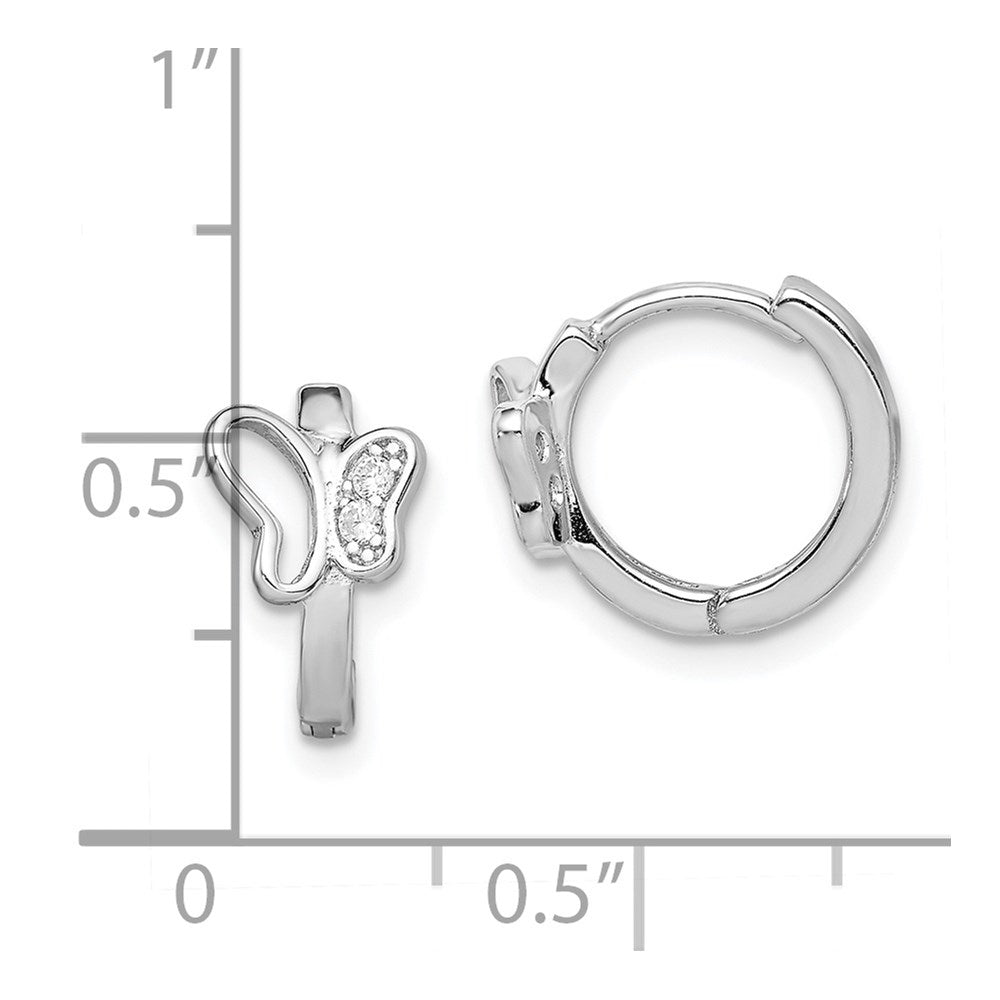 Sterling Silver Rhodium-Plated Polished Cz Butterfly Hoop Earrings