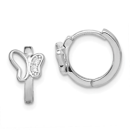 Sterling Silver Rhodium-Plated Polished Cz Butterfly Hoop Earrings