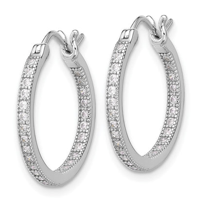 Sterling Silver Rhodium-Plated Cz 15mm In/Out Hoop Earrings