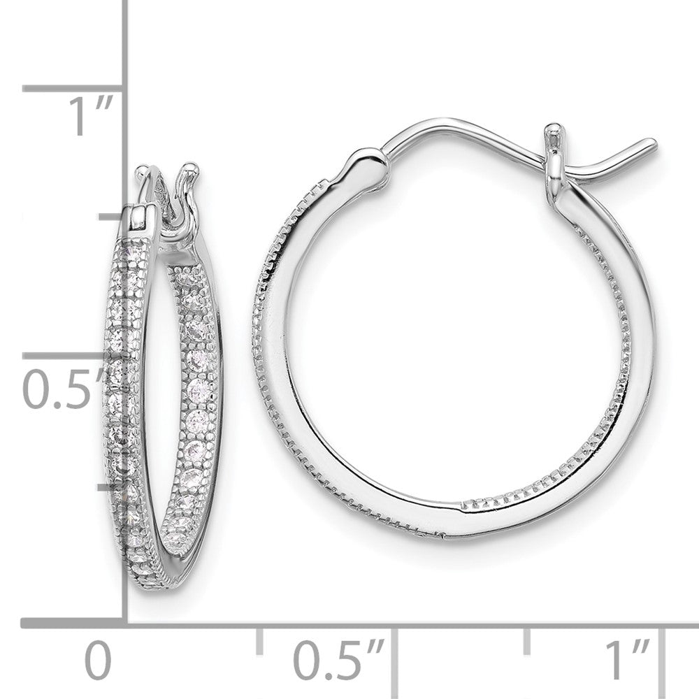 Sterling Silver Rhodium-Plated Cz 15mm In/Out Hoop Earrings