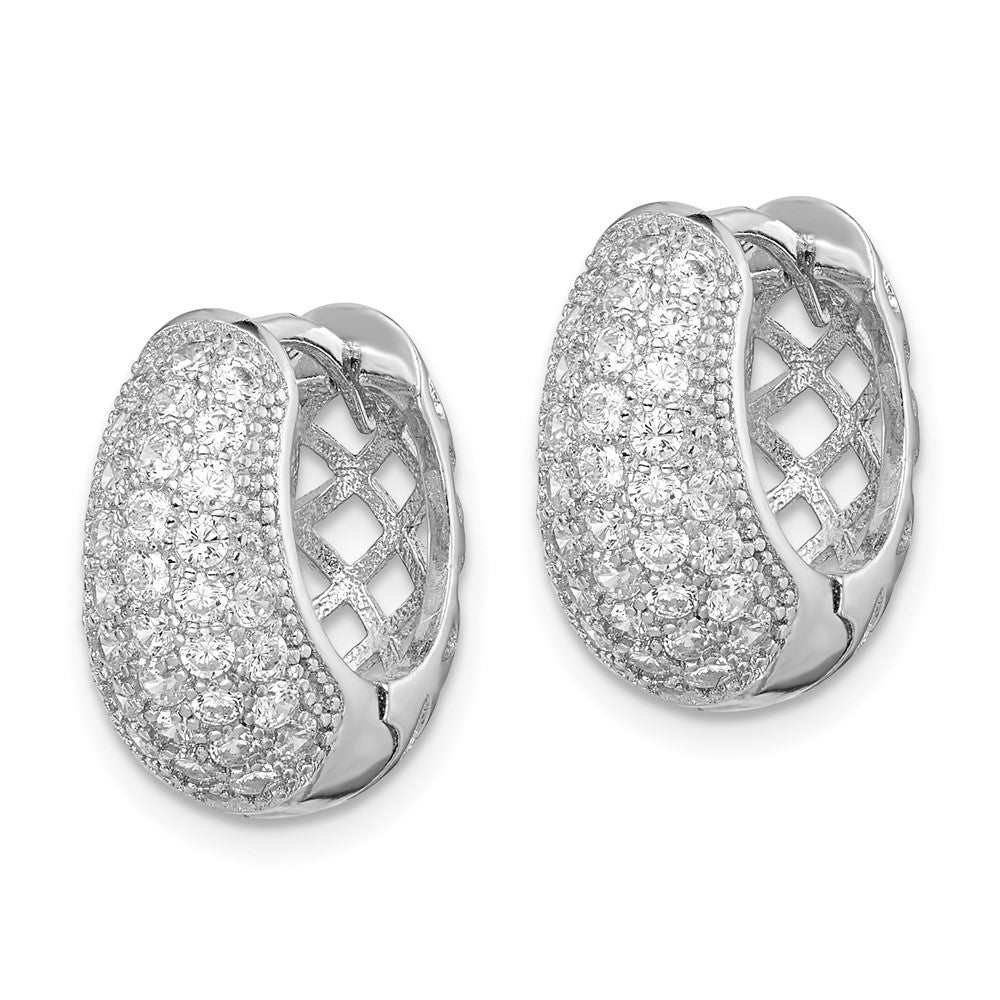Sterling Silver Rhodium-Plated Cz Hinged Hoop Earrings