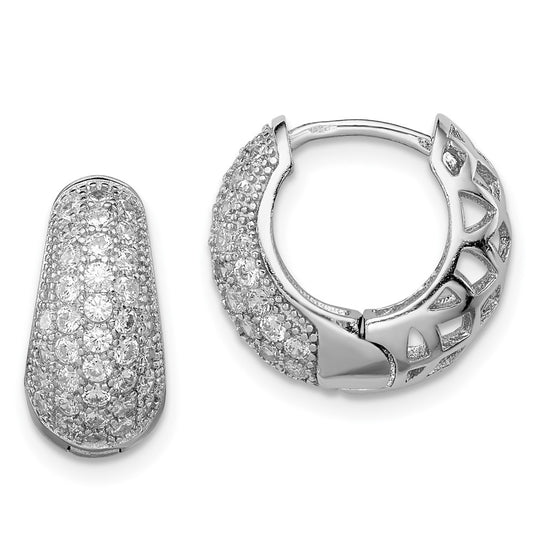 Sterling Silver Rhodium-Plated Cz Hinged Hoop Earrings