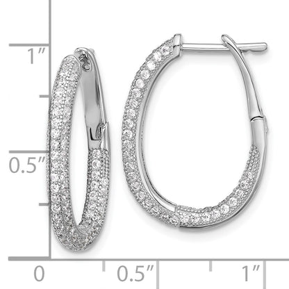 Sterling Silver Rhodium-Plated Cz In/Out Hinged Post Hoop Earrings