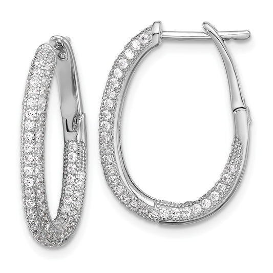 Sterling Silver Rhodium-Plated Cz In/Out Hinged Post Hoop Earrings
