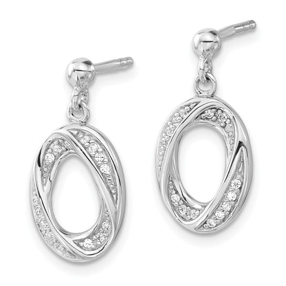 Sterling Silver Fancy Cz Oval Dangle Post Earrings