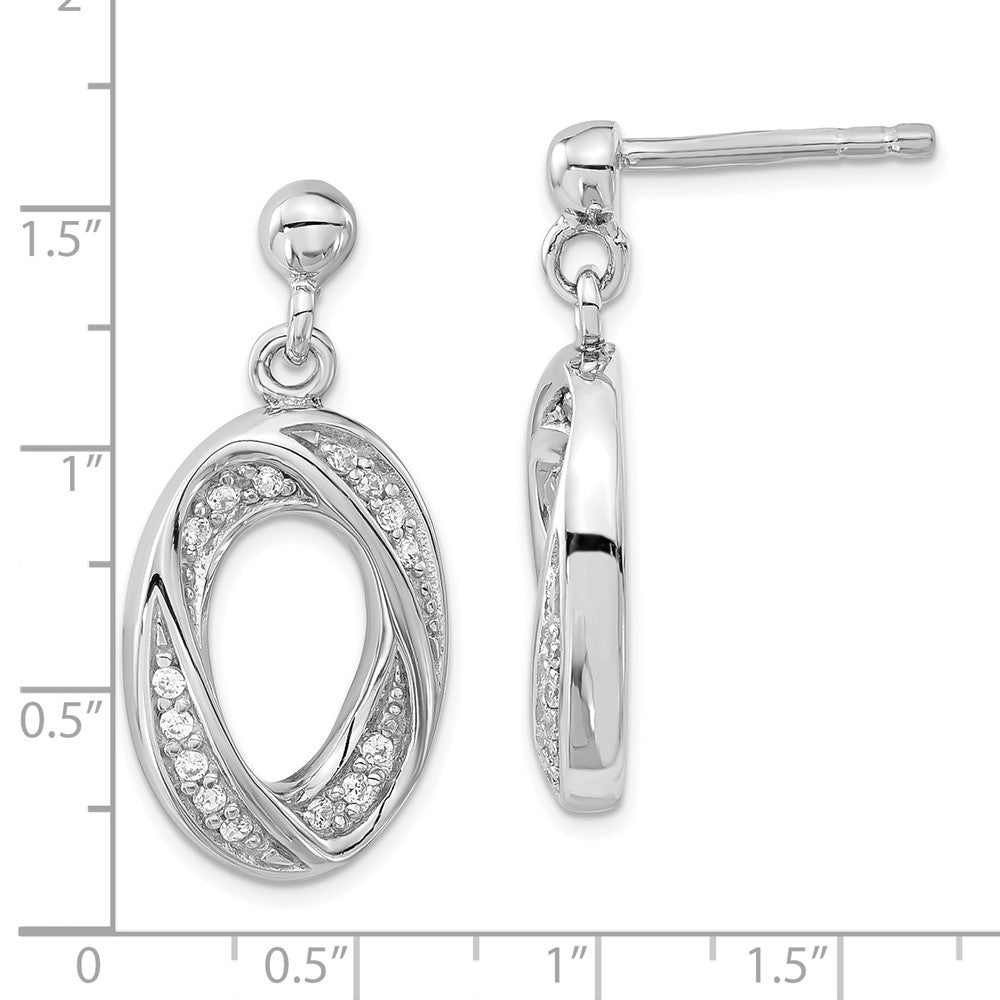 Sterling Silver Fancy Cz Oval Dangle Post Earrings