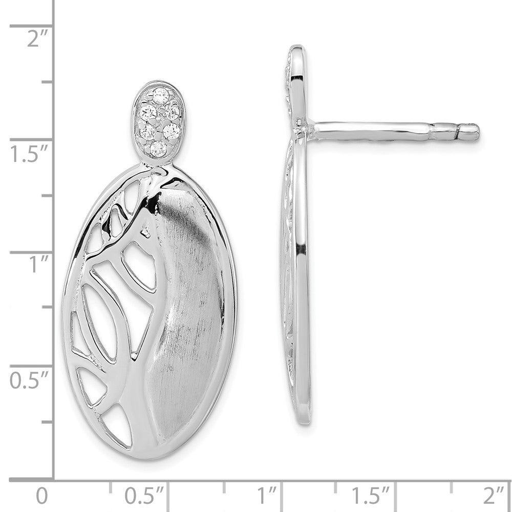Sterling Silver Polished & Satin Cz Oval Post Earrings