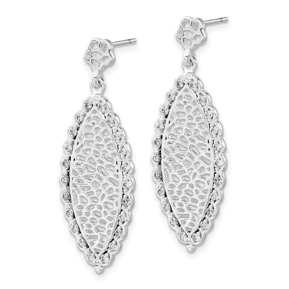 Sterling Silver Polished Cz Dangle Post Earrings