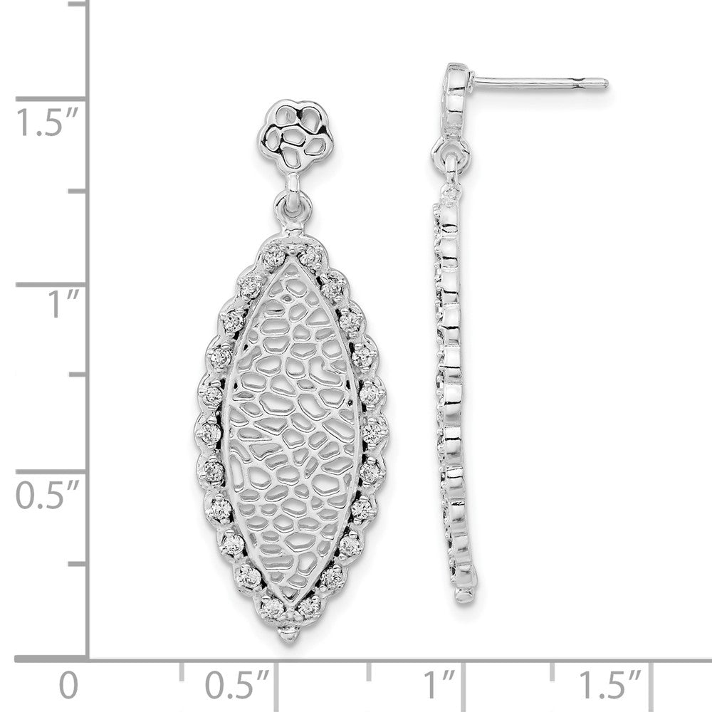 Sterling Silver Polished Cz Dangle Post Earrings
