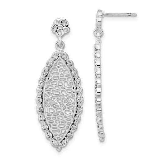 Sterling Silver Polished Cz Dangle Post Earrings