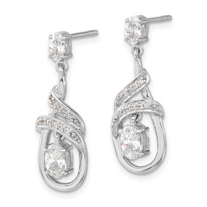Sterling Silver Cz Fancy Teardrop Dangle Post Earrings