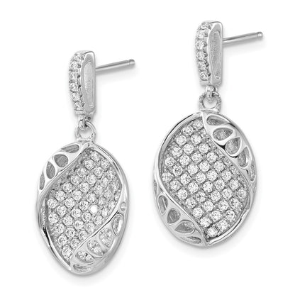 Sterling Silver & Cz Oval Post Dangle Earrings