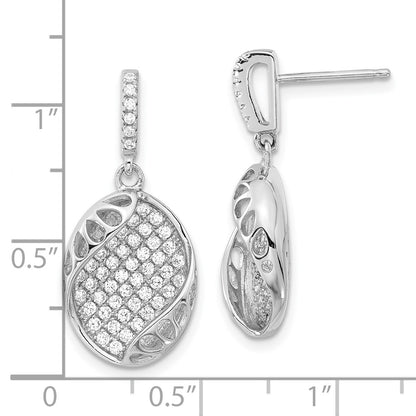 Sterling Silver & Cz Oval Post Dangle Earrings