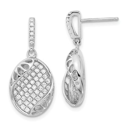 Sterling Silver & Cz Oval Post Dangle Earrings