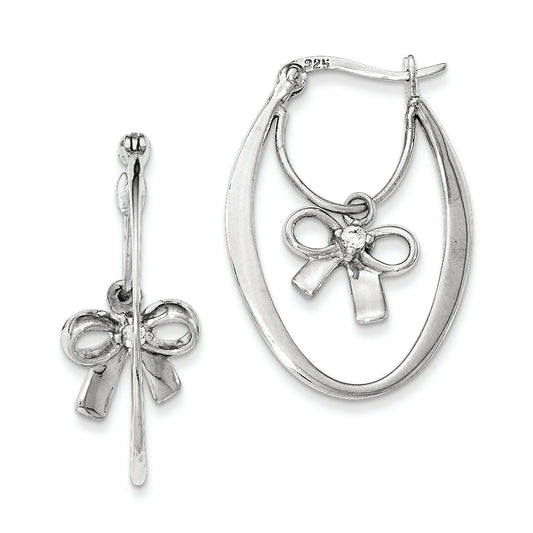 Sterling Silver Polished W/Cz Hoop Earrings