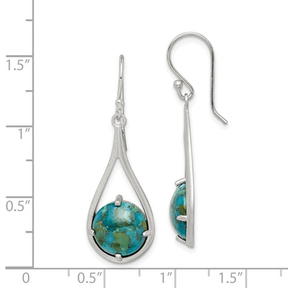 Sterling Silver Rhodium-Plated Recon. Turquoise Dangle Earrings