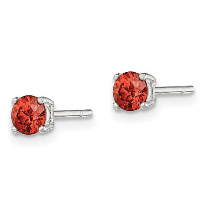 Sterling Silver Polished 4mm Round Red Glass Stud Earrings