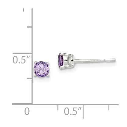Sterling Silver Polished Round 4mm Purple Cz Stud Earrings