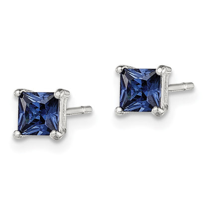 Sterling Silver Polished 4mm Square Dark Blue Cz Stud Earrings